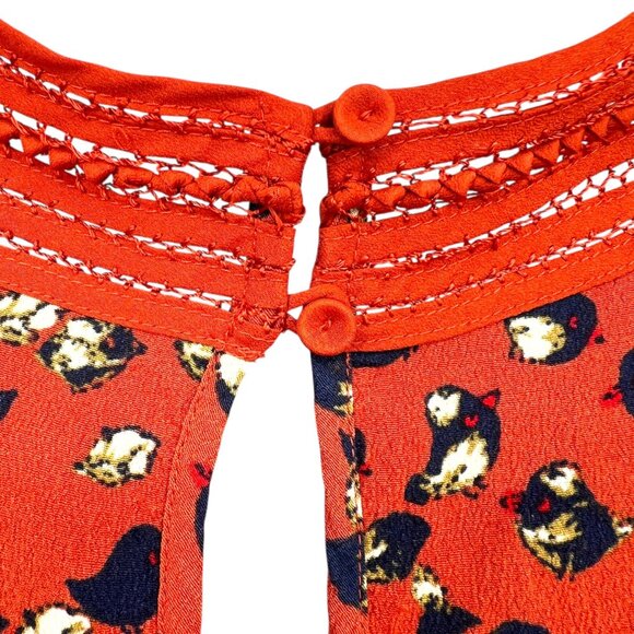 Meadow Rue Bird Print Orange Sleeveless Blouse Size XS - Picture 6 of 13